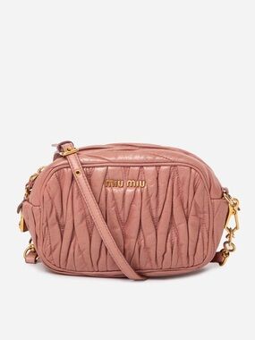 Miu Miu Pink Leather Matelasse Camera Crossbody Bag